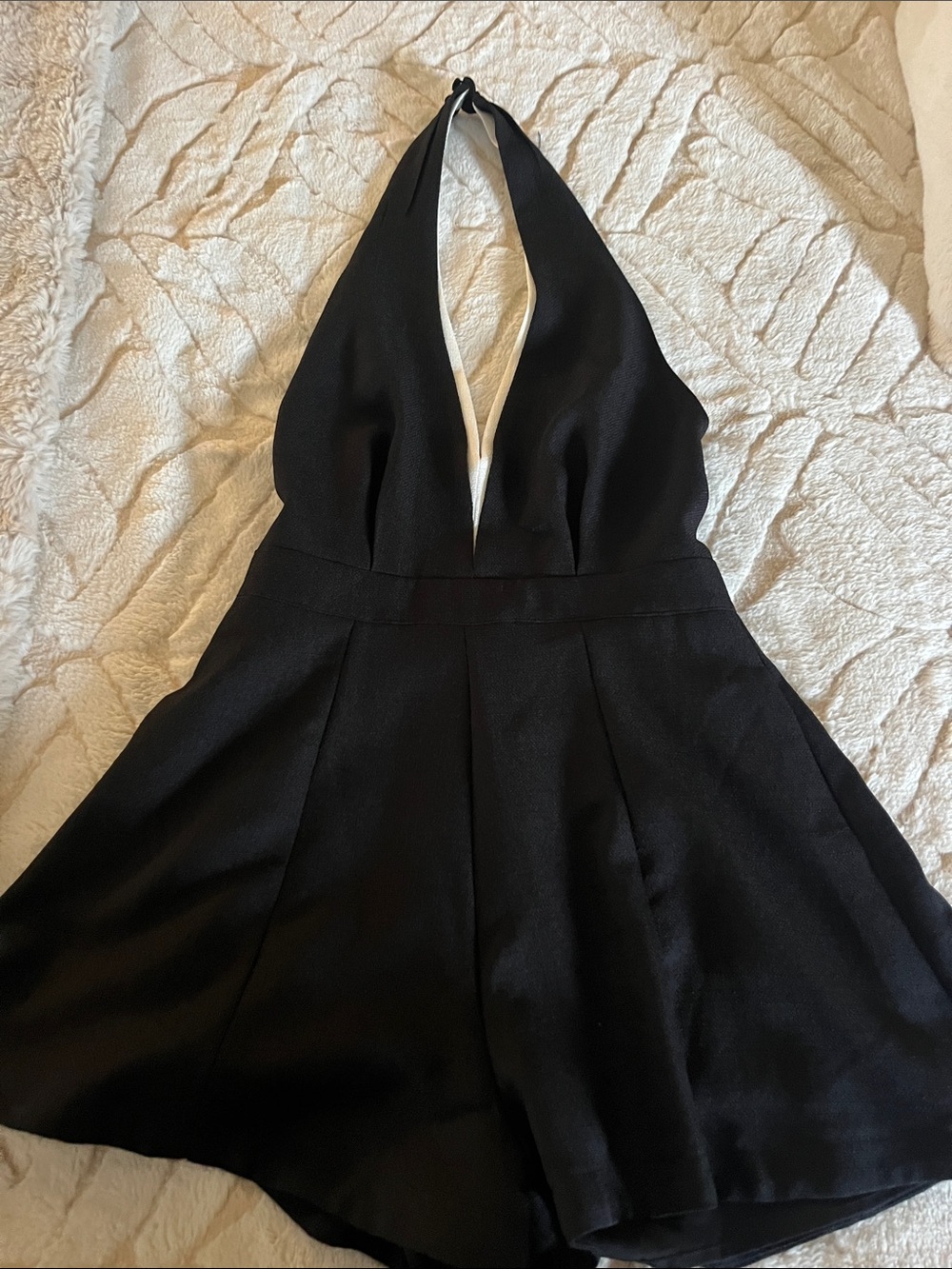 Mustard Seed Black Halter Romper with White Trim